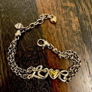Brighton adjustable Love bracelet, silver with gold heart